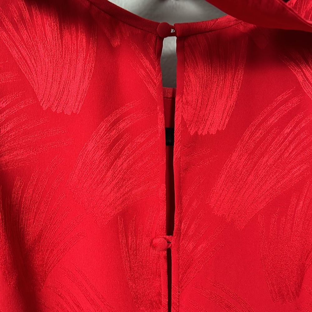 Vintage Women’s Silk Red Shift Dress Faux Feather Hem Necktie Slip on size S - Picture 17 of 17